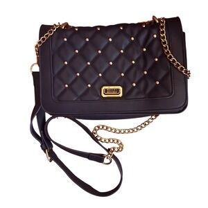 Badgley Mischka Crossbody Bag Navy Quilted Gold Studs‎ Vegan Faux Leather Purse